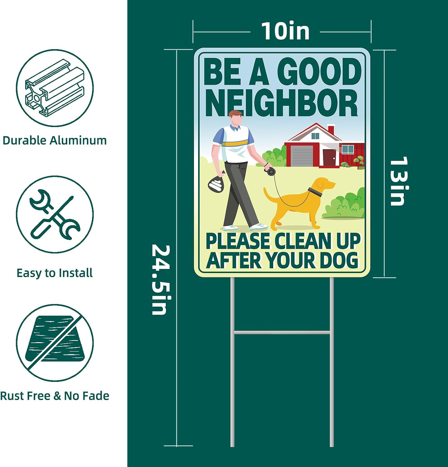 Pick Up After Your dog Sign 2-Pack 13"x10" H-Stakes, Double-Sided