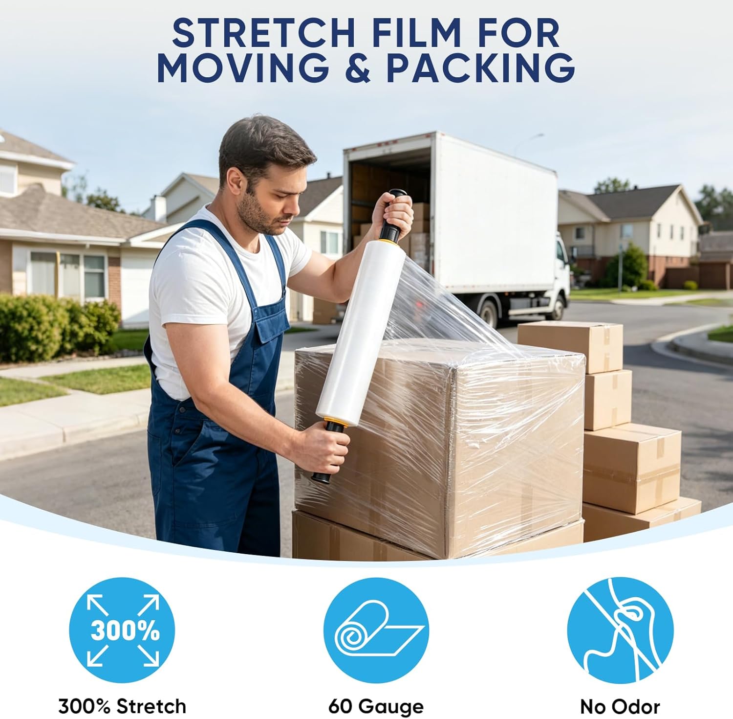 TICONN Stretch Wrap Roll, 15 in x 1000 ft Plastic Wrap for Moving Furniture