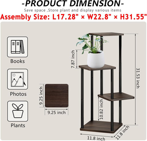 AZERPIAN 4 Tier Tall Plant Stand Indoor Corner Tiered Shelf Metal MDF Board