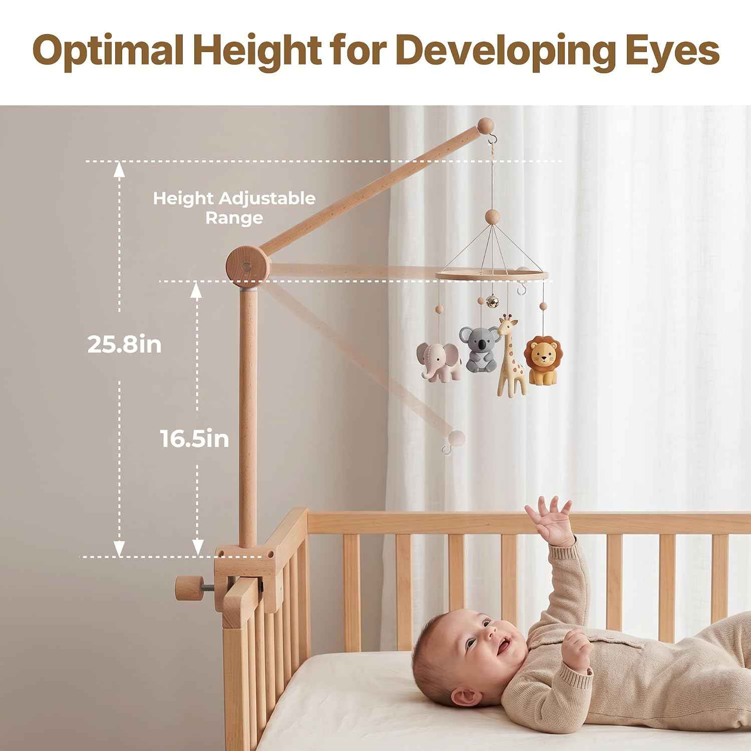 HI BABY MONMENT Crib Mobile Arm - Rotating Baby Mobile Hanger, Natural Beech Wood, Mobile Stand for Crib Nursery Decor, Perfect for Baby Girl or Boys