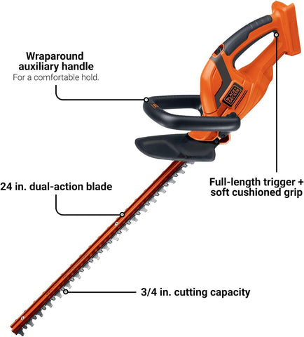BLACK+DECKER 40V MAX* 24 in. cordless hedge trimmer with POWERDRIVE, Tool Only (LHT2436B)
