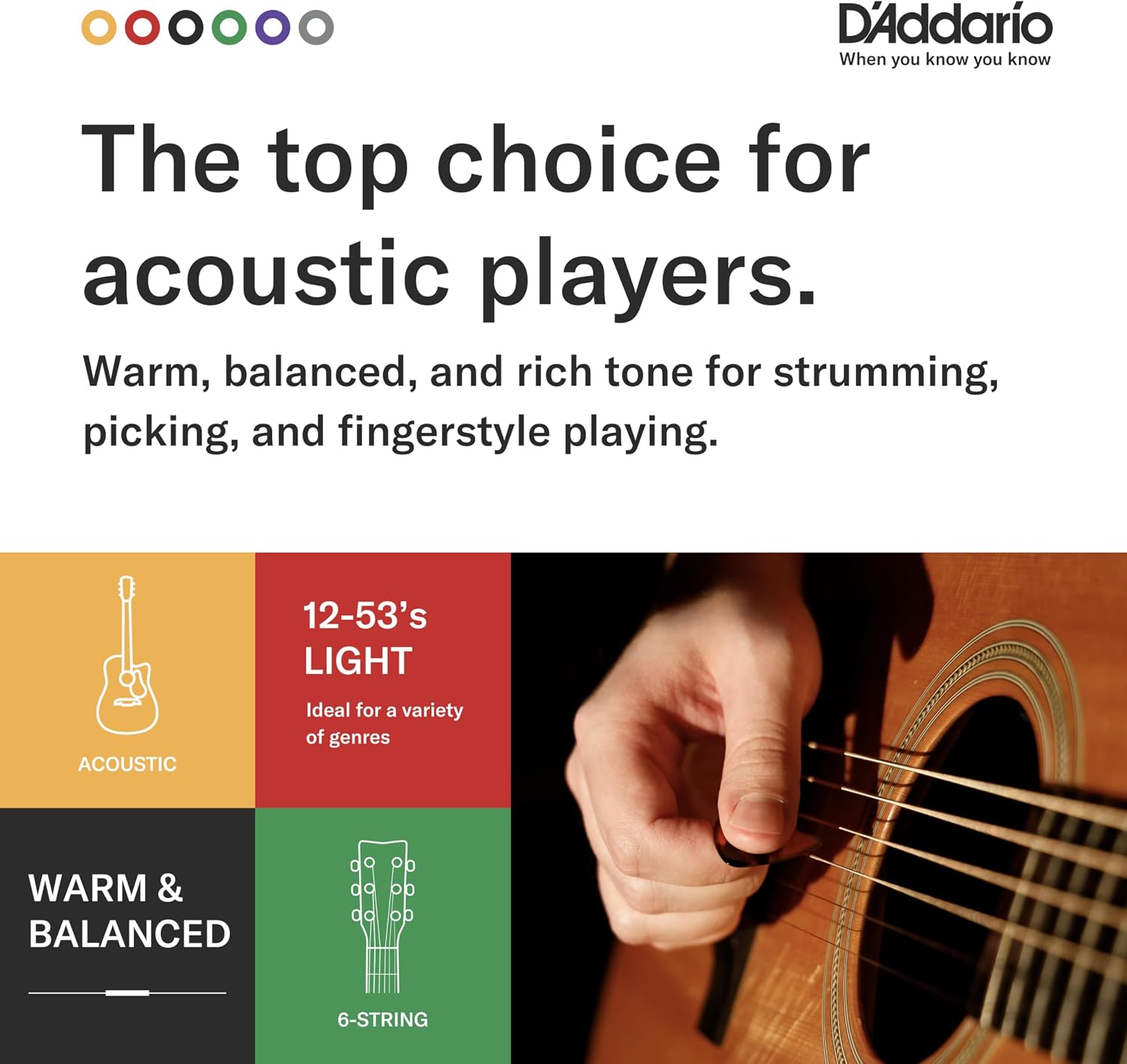 D'Addario EJ16 Phosphor Bronze Acoustic Guitar Strings, Light 12-53 Set