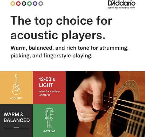 D'Addario EJ16 Phosphor Bronze Acoustic Guitar Strings, Light 12-53 Set