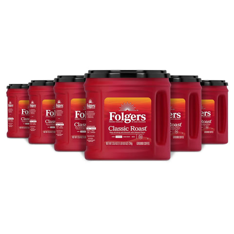 Folgers Classic Roast Ground Coffee, Medium Roast, 6 (25.9-Oz.) Canisters