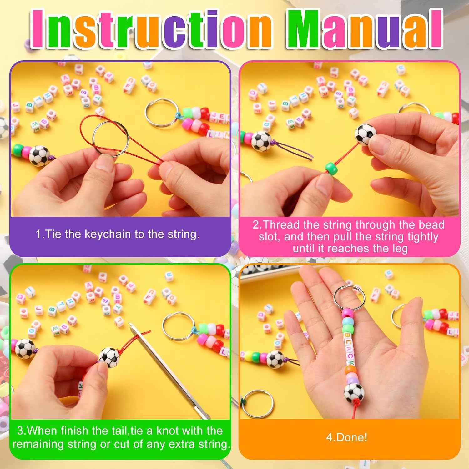 Landical 564 Pcs Soccer Keychain Making Kit DIY Name Bead Craft Fun Color