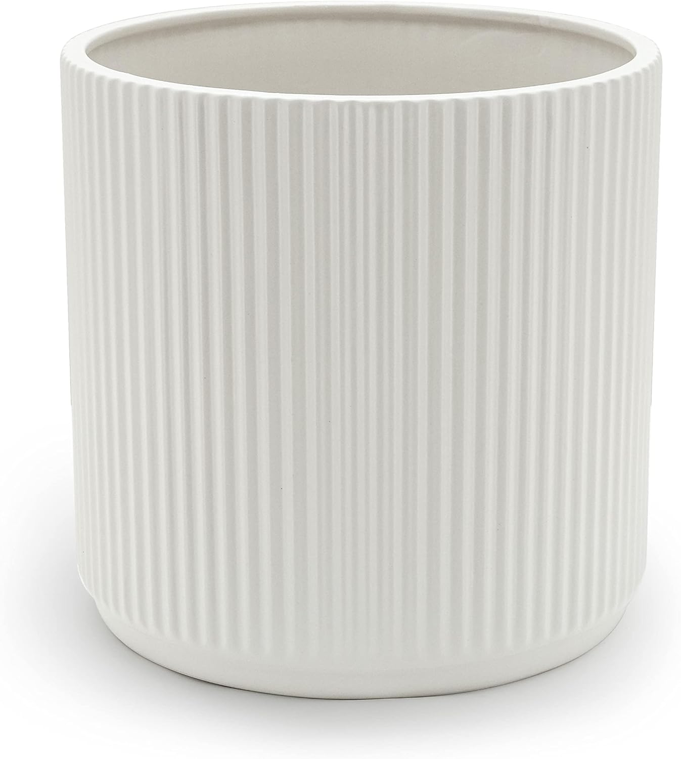 Amazon Basics Fluted Ceramic Planter Pot for Indoor Outdoor Plants, Round Flower Pot with Drainage Hole, 8-inch, White