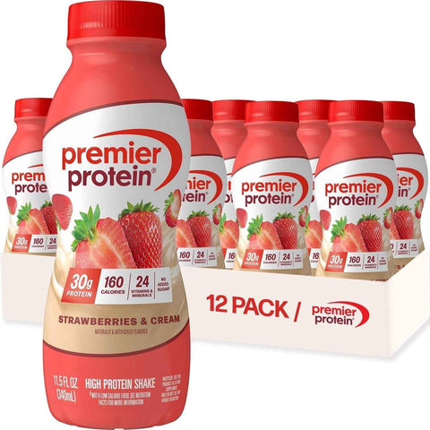 Premier Protein 30g High Protein Shake, Strawberries & Cream, 12 Pack