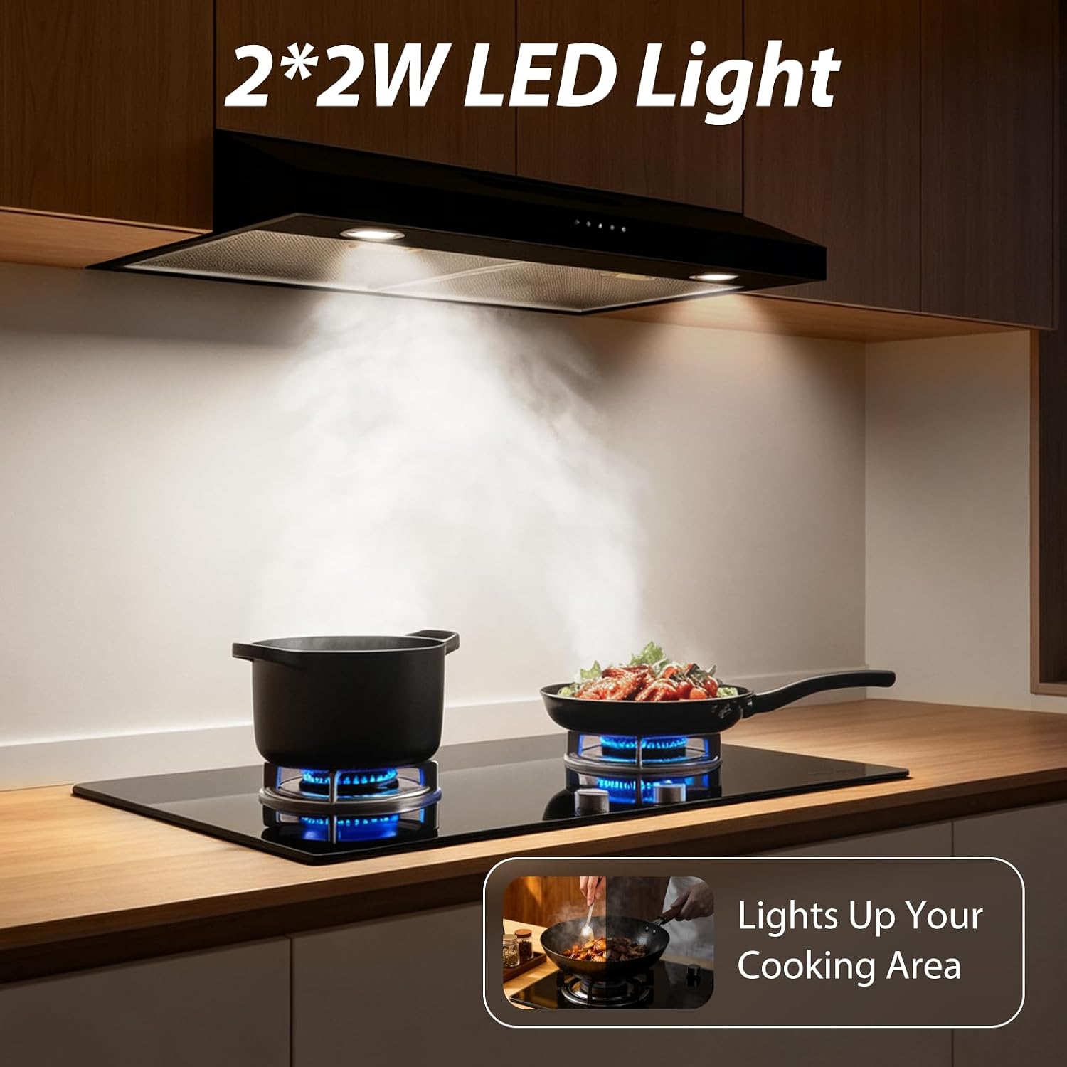 Range Hood 30 inch Under Cabinet, Ducted/Ductless Convertible Kitchen Vent Hood, Stainless Steel Stove Vent Hood with 3 Speed Exhaust Fan, 300CFM Powerful Suction, Button Control, Black