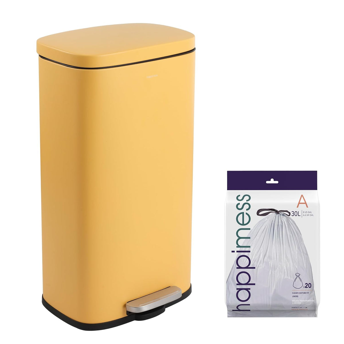 happimess Curtis 8 Gal Step Trash Can Soft Close 25", Daffodil Yellow