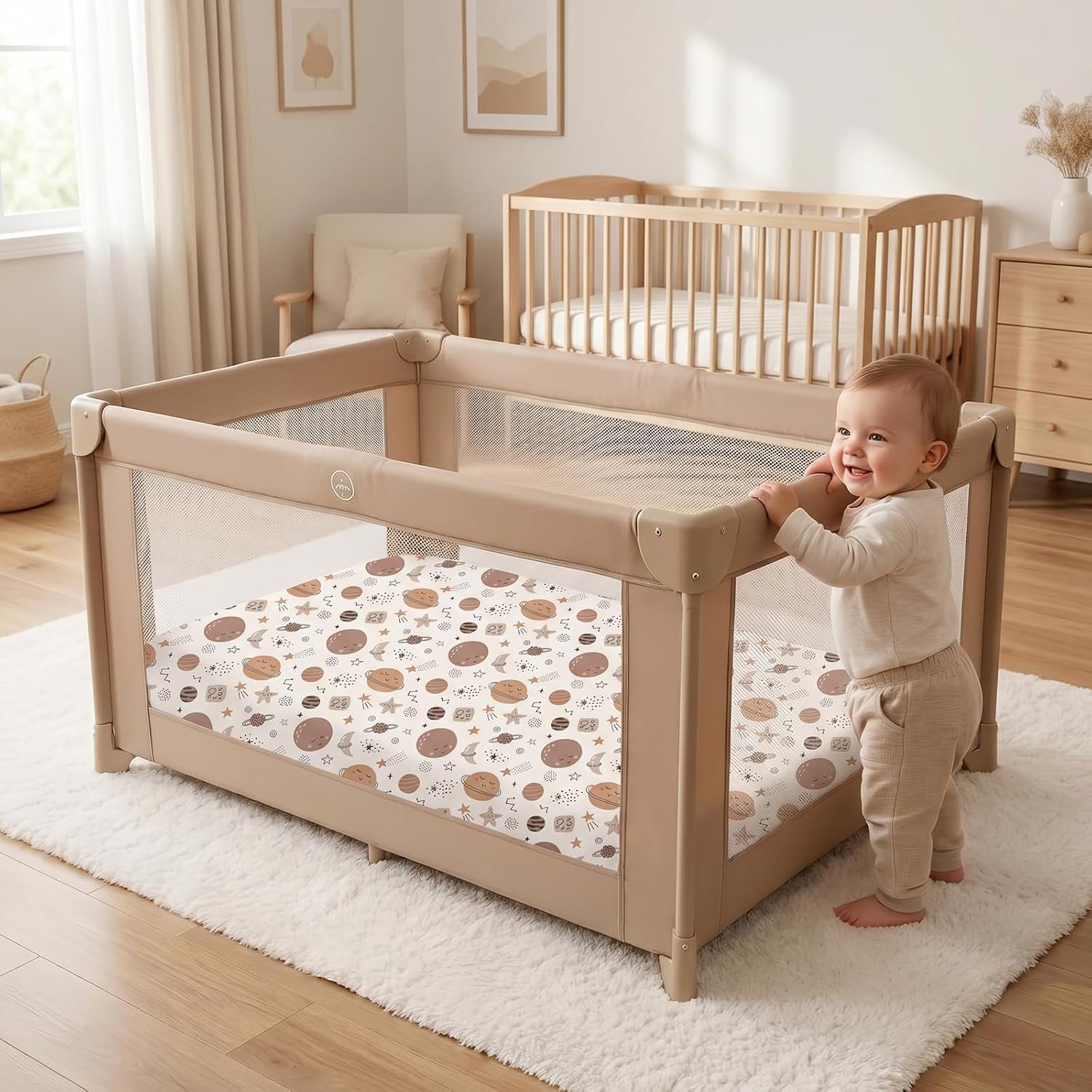 Pack N Play Sheets Fitted, 2-Pack Fit for Standard Pack N Play Mattress, Mini Crib Sheets,Breathable Soft Unisex Playard Sheets