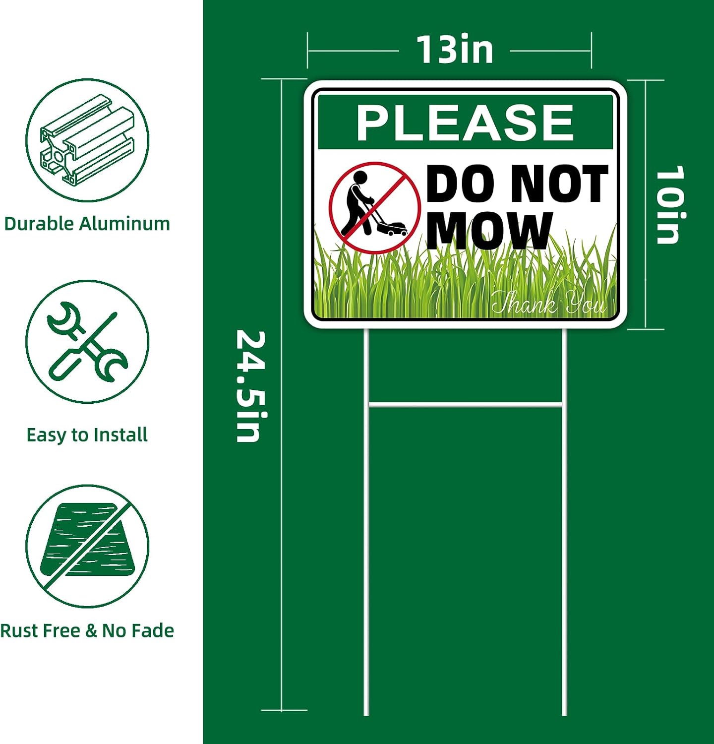 Please Do Not Mow Sign, Do Not Mow Lawn Signs 2 Pack 13"x10" Double-Sided Signs, Corrugated Plastic, H-Stake Metal Stakes, Do Not Mow Sign for Yard and Outdoor Courtyard, Land, and Garden, Lawn