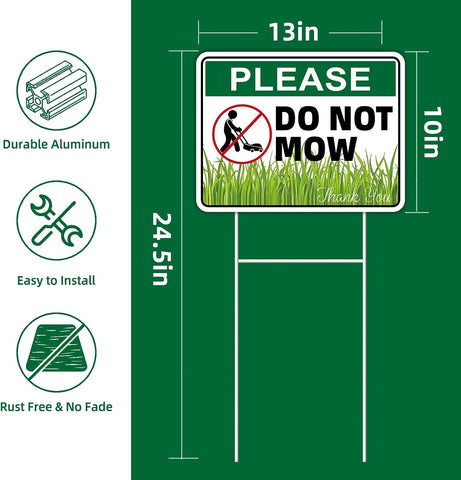 Please Do Not Mow Sign, Do Not Mow Lawn Signs 2 Pack 13"x10" Double-Sided Signs, Corrugated Plastic, H-Stake Metal Stakes, Do Not Mow Sign for Yard and Outdoor Courtyard, Land, and Garden, Lawn