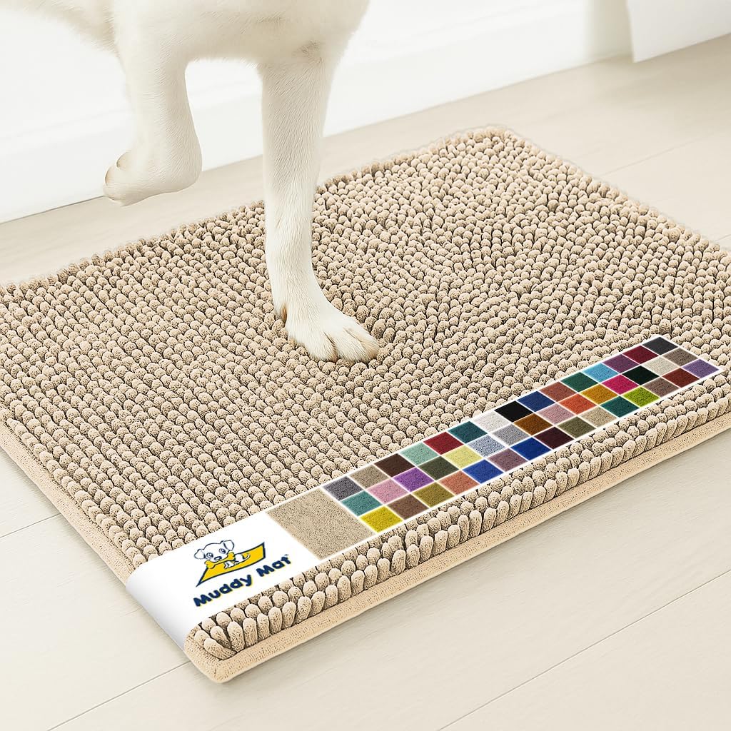 Muddy Mat® | Super Water Absorbent Door Mat Indoor, Microfiber Quick Dry Chenille Entryway Rug, Slip Resistant Front Door Mat, Indoor Mats for Entryway, Machine Washable Pet Rug, Beige 24"x36"