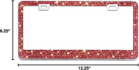 Bling License Plate Frame for Women, 1PCS Sparkly License Plate Frames| Over 1200 pcs 14 Facets Bedazzled Clear Glass Diamond Rhinestone Crystals w/Free Glitter Diamond Box (Red)