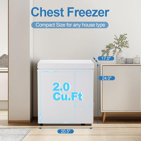 Erivess 2.0 Cu Ft Compact Chest Freezer, Mini Deep Freezer 7 Temp Settings