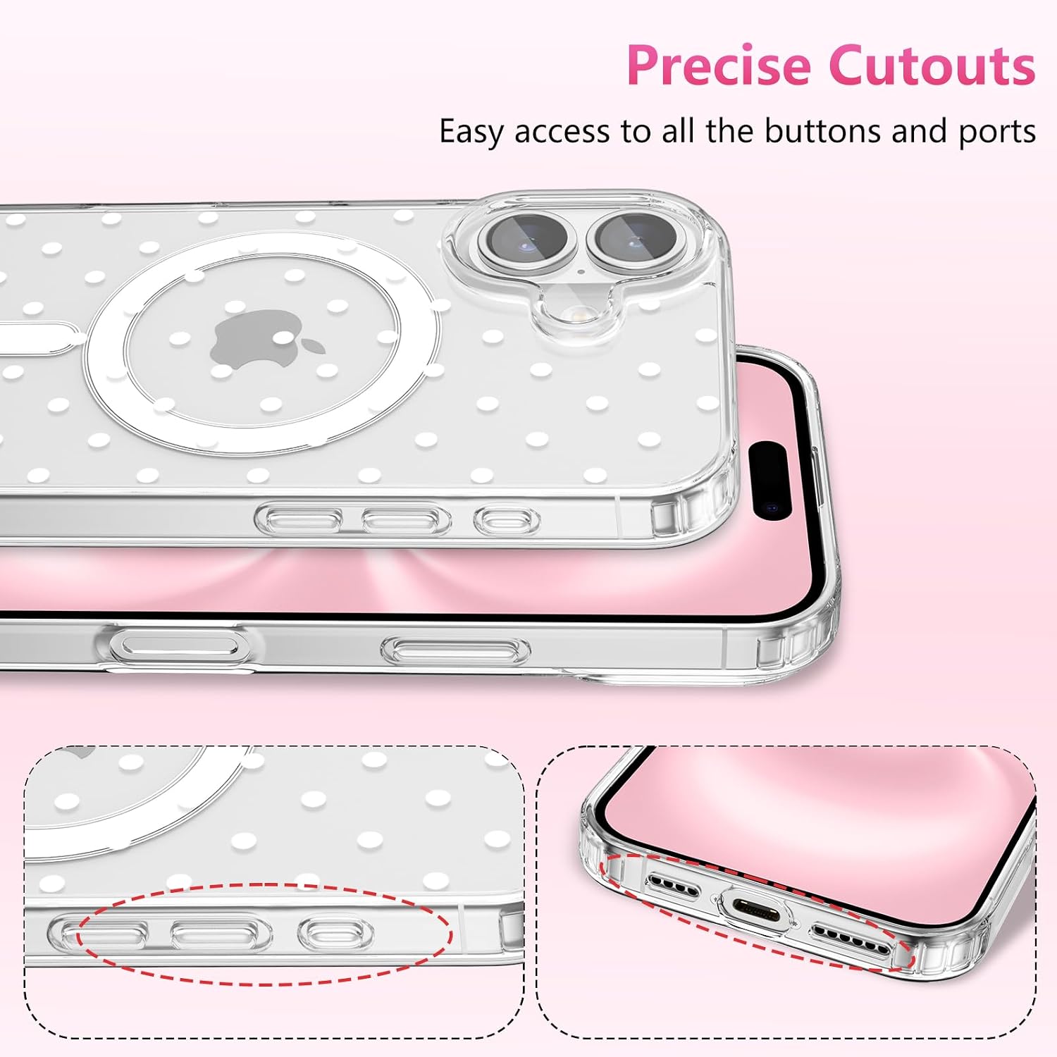 ZTOFERA Cute Polka Dot Case for iPhone 16 6.1",White Dot