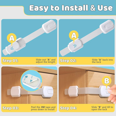 4our Kiddies 14 Pack Cabinet Locks Baby Proofing, Adjustable Drawer Lock