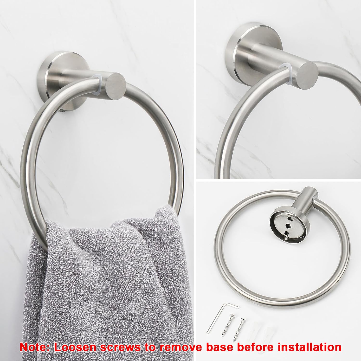 NearMoon Bath Towel Ring, Bathroom Hardware Accessories-Thicken Stainless Steel Hand Towel Holder for Bathroom, Modern Round Towel Hanger Wall Mounted (Brushed Nickel, 2 Pack)