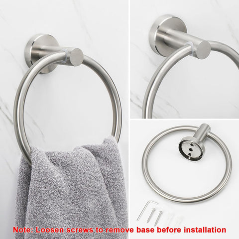 NearMoon Bath Towel Ring, Bathroom Hardware Accessories-Thicken Stainless Steel Hand Towel Holder for Bathroom, Modern Round Towel Hanger Wall Mounted (Brushed Nickel, 2 Pack)