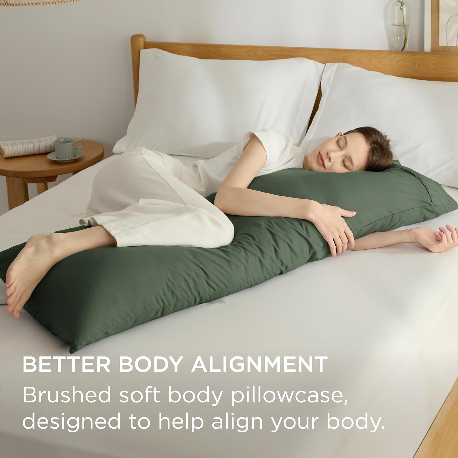 Bedsure Body Pillow Case Cover - Olive Green Brushed Microfiber Long Pillow Cases, Ultra Soft and Cozy Body Pillowcase with Envelope Closure for Kids, Wrinkle, Fade Resistant, 1 Pack, 20x54 Inches