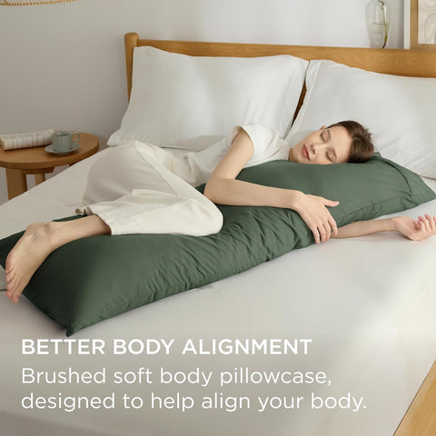 Bedsure Body Pillow Case Cover - Olive Green Brushed Microfiber Long Pillow Cases, Ultra Soft and Cozy Body Pillowcase with Envelope Closure for Kids, Wrinkle, Fade Resistant, 1 Pack, 20x54 Inches
