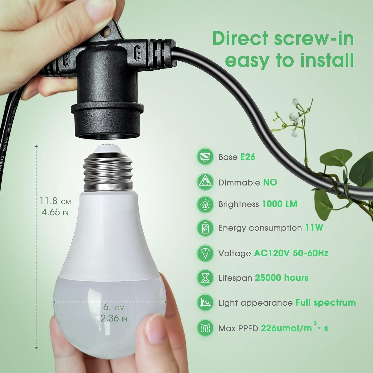 Briignite Hanging Grow Light, 3 Grow Light Bulbs with 8.86ft Power Cord