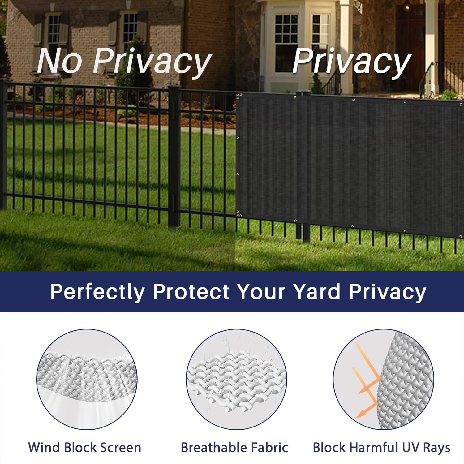 WINDSCREEN4LESS 6' x 30' Privacy Fence Screen in Black for Chain Link Fence W/ Brass Grommet Windscreen Outdoor Backyard Mesh Fencing Cover Netting 150GSM Fabric W/ Zip Ties - Custom Size