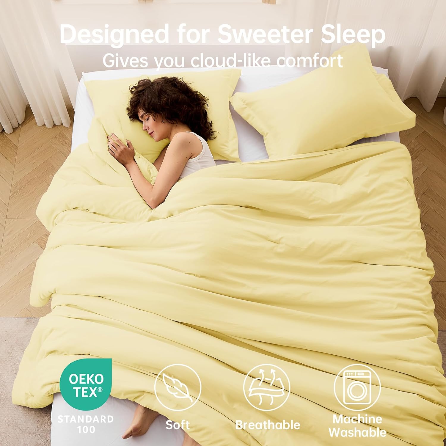 MUXHOMO Queen Comforter Set, All Season Ultra Soft Down Alternative Bedding - 3 Piece Lightweight Bed Set Includes 1 Comforter (90"x90") and 2 Pillow Shams (20"x26"), Cream Yellow