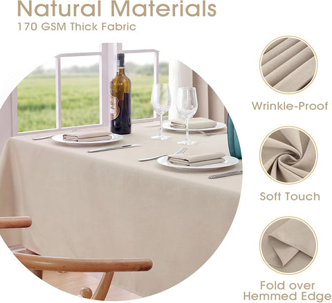 Veblandy 2 Pack Rectangle Tablecloth, 52x70 inch, Water Resistant Wrinkle Free Linen Textured Table Cloth Washable, Decorative Fabric Table Cover for Dining, Party and Camping, Beige