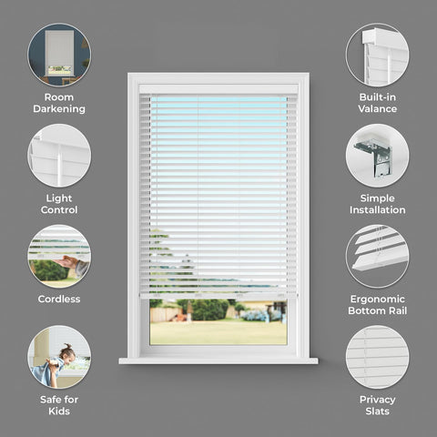 Lumino 2" Flat Slat Faux Wood Blinds, 35" W x 72" L White