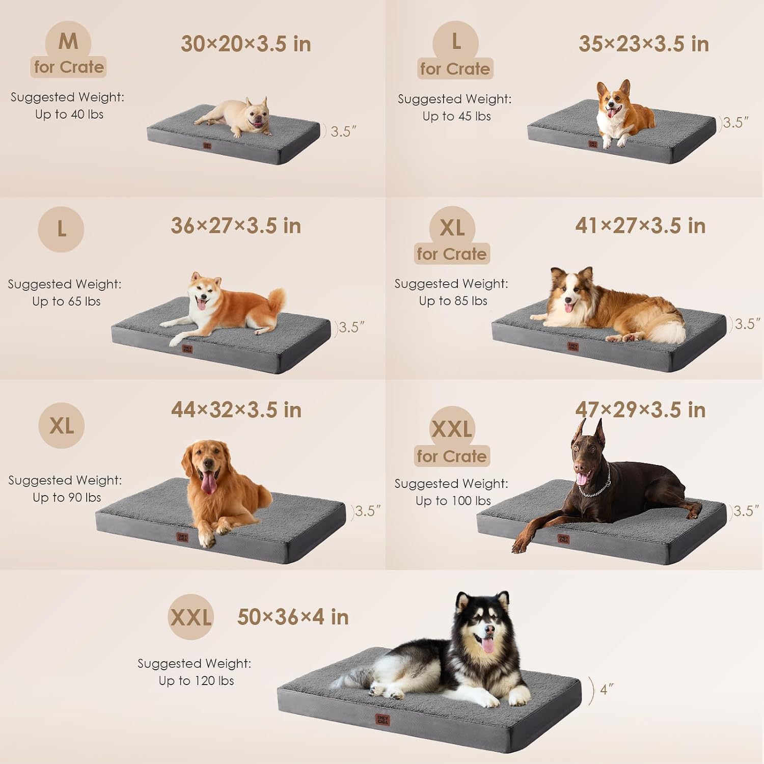 EHEYCIGA Orthopedic Dog Bed Large with Removable Washable Cover, Grey, 36IN