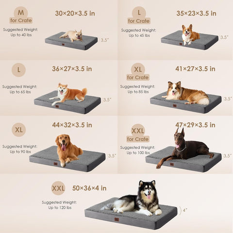 EHEYCIGA Orthopedic Dog Bed Large with Removable Washable Cover, Grey, 36IN