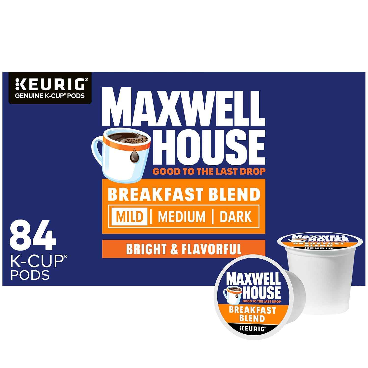 Maxwell House K-Cup Coffee Pods, 84 ct Box, Breakfast Blend Mild Roast