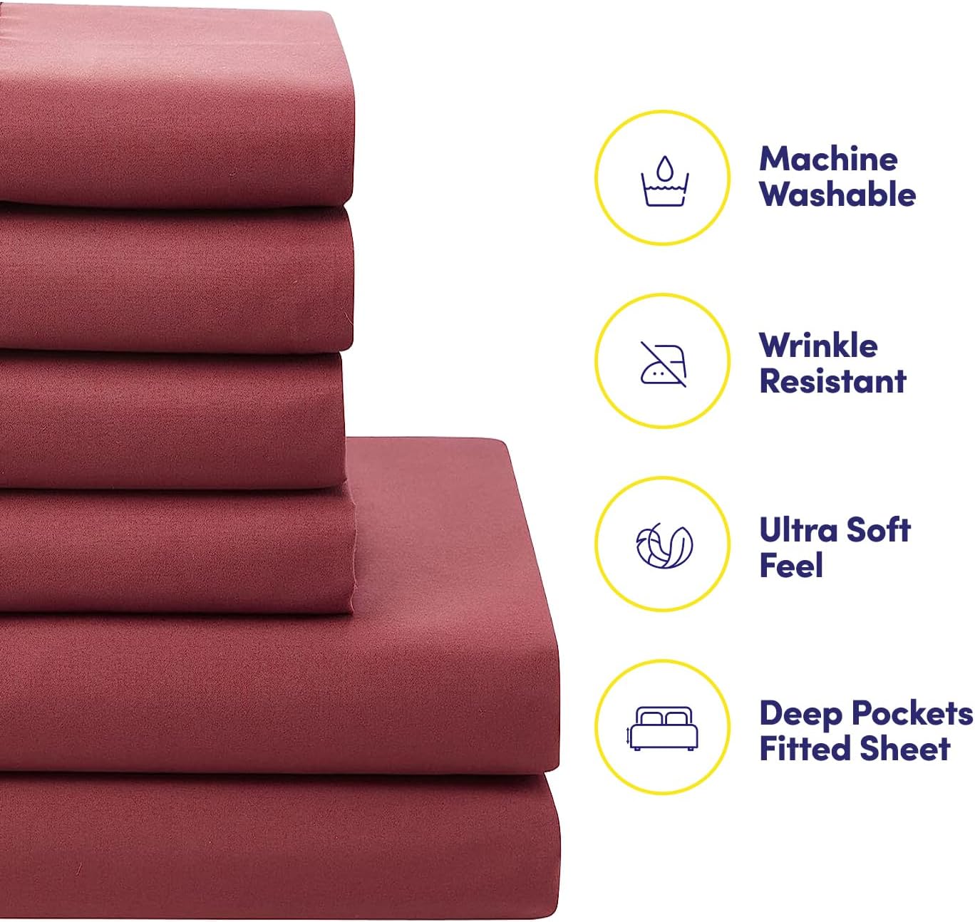 Sweet Home Collection 7 Piece Comforter Set Bag Solid Color All Season Soft Down Alternative Blanket & Luxurious Microfiber Bed Sheets, Burgundy, Full