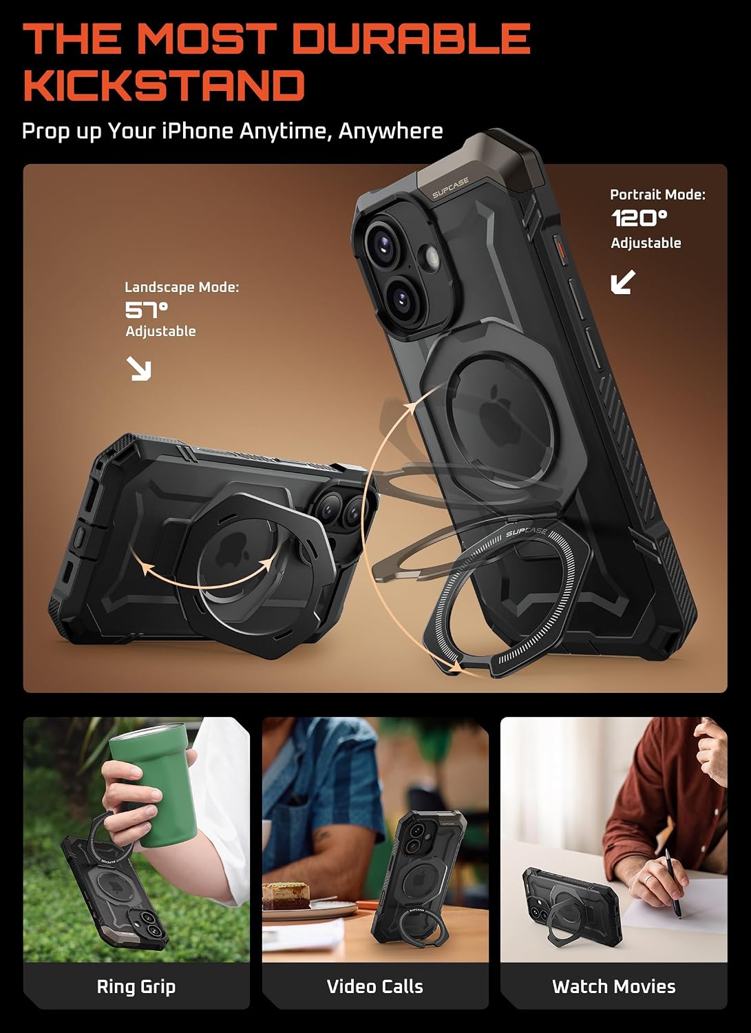 SUPCASE for iPhone 17 Case with Stand & Camera Control Button, Black