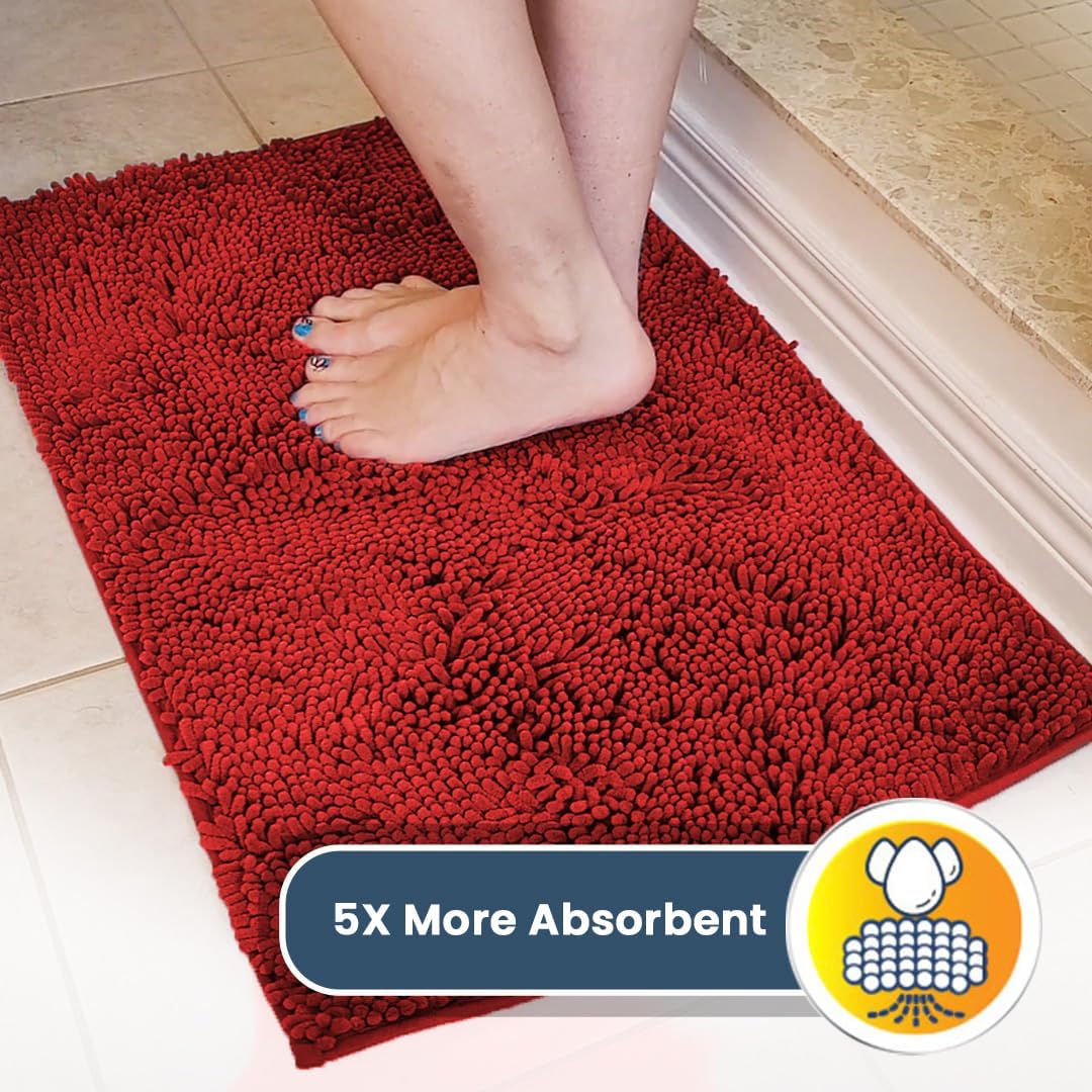 Muddy Mat® | Super Water Absorbent Door Mat Indoor, Microfiber Quick Dry Chenille Entryway Rug, Slip Resistant Front Door Mat, Indoor Mats for Entryway, Machine Washable Pet Rug, Red 59"x24"