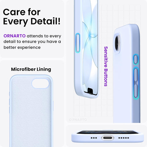 ORNARTO for iPhone 17e Case and for iPhone 16e Case 6.1'', Baby Blue