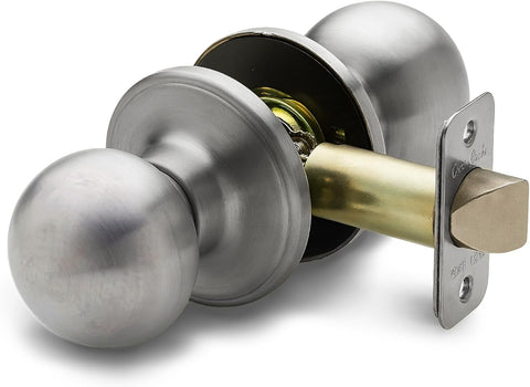 Copper Creek Passage Interior Door Knob – ANSI Grade-3 Certified, Modern Heavy Duty Handle, Easy Install and Reversible for Bedroom, Bathroom & Closets – Satin Stainless (1 Pack)