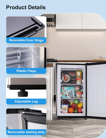 BODACIOUS 3.2 Cu.Ft Mini Freezer - Compact Upright Small Freezer - Silver