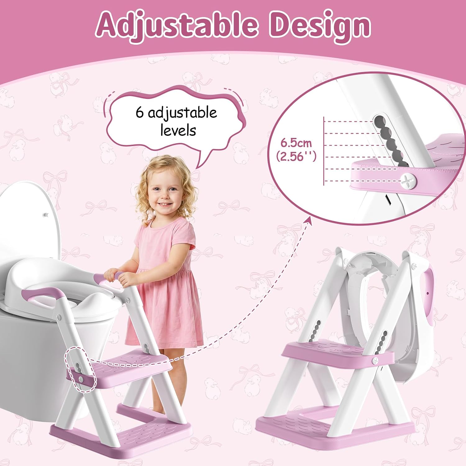 Potty Training Toilet Seat with Steps, 2-in-1 Toddler Toilet Seat for Boys Girls with Splash Guard Soft Anti-Slip Pad,Bright Purple