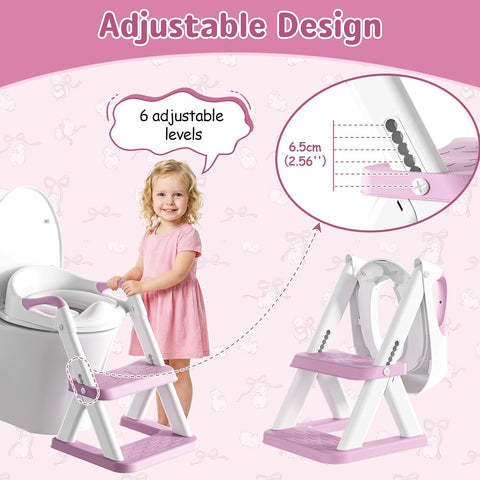 Potty Training Toilet Seat with Steps, 2-in-1 Toddler Toilet Seat for Boys Girls with Splash Guard Soft Anti-Slip Pad,Bright Purple