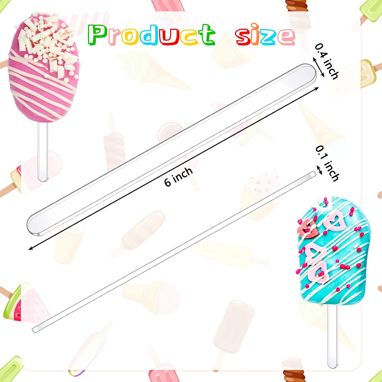 30 Pcs Reusable Acrylic Cakesicle Sticks, 6 Inches, Transparent