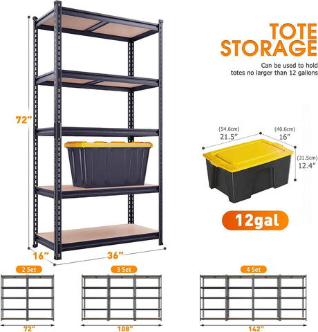 REIBII 2400LBS Garage Shelving,36" Wx16" Dx72" H Shelves for Basement
