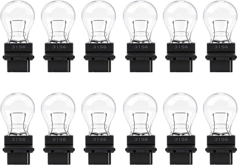 12 Pack 3156 Bulb,T25 3155 3156ll 3456 4156 P27W Back Up Light/Reverse/Turn Signal Bulbs Halogen Long Life Fit for E150-E350 Escape F250-F350 Focus Mustang Ranger Civic Corolla Solara