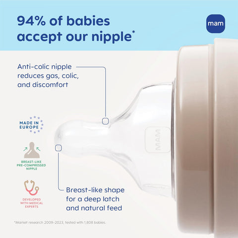 MAM 4.5oz Easy Start Anti-Colic+ Vented Baby Bottle, 0+ Months, 2 Pack, Boy