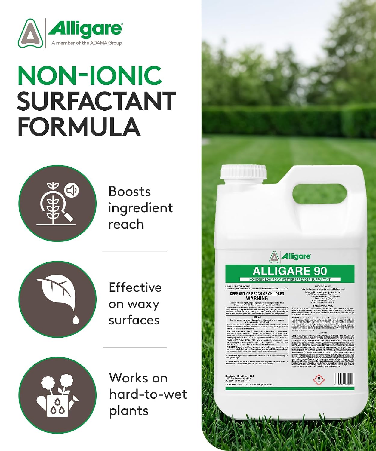 ALLIGARE 90 Nonionic Surfactant for Enhanced Spray Coverage - Low-Foam Wetting Agent for Herbicides & Insecticides- Versatile Use in Agriculture, Forestry & Aquatic Applications -2.5 Gallons