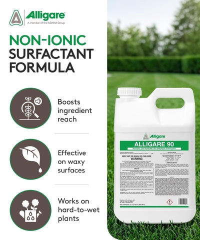 ALLIGARE 90 Nonionic Surfactant for Enhanced Spray Coverage - Low-Foam Wetting Agent for Herbicides & Insecticides- Versatile Use in Agriculture, Forestry & Aquatic Applications -2.5 Gallons