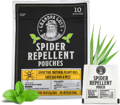 Grandpa Gus's Natural Spider Repellent Pouches, Indoor Deterrent, 10 Pack