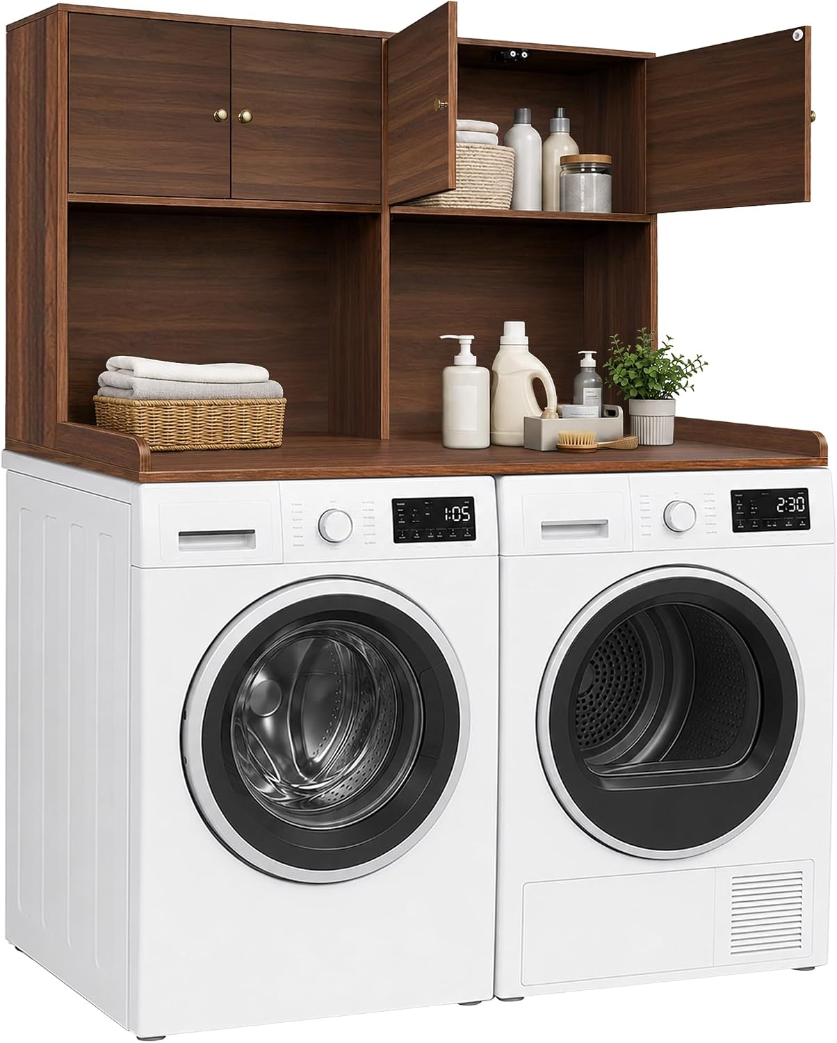 Washer Dryer Countertop with Cabinets, 2-Tier Laundry Countertop with Shelf