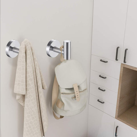 8 Pcs Silver Bathroom Towel Hook Robe Towel Hooks Coat Wall Hook Stainless Steel Heavy Duty Door Hanger Towel Robe Clothes Cabinet Closet Sponges Hook for Bathroom Bedroom Kitchen Hotel Pool